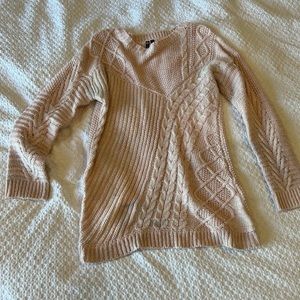 Dusty Pink Long Cable Knit Sweater, Size M